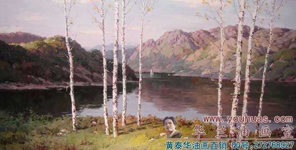 白桦林油画,白桦树林风景油画作品